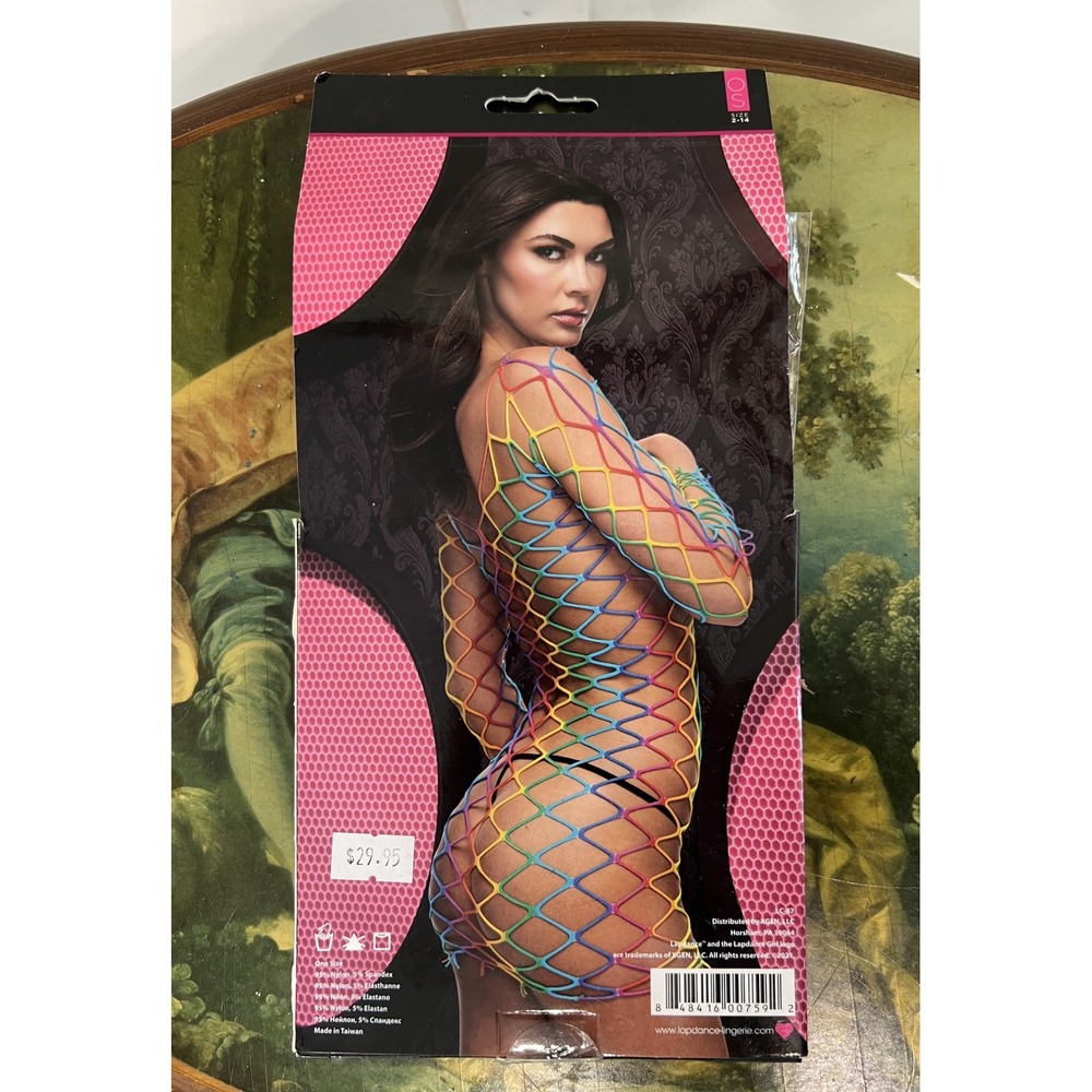 Lapdance Rainbow Fishnet Net Dress Colorful Festival Mini Dress One Size 2-14